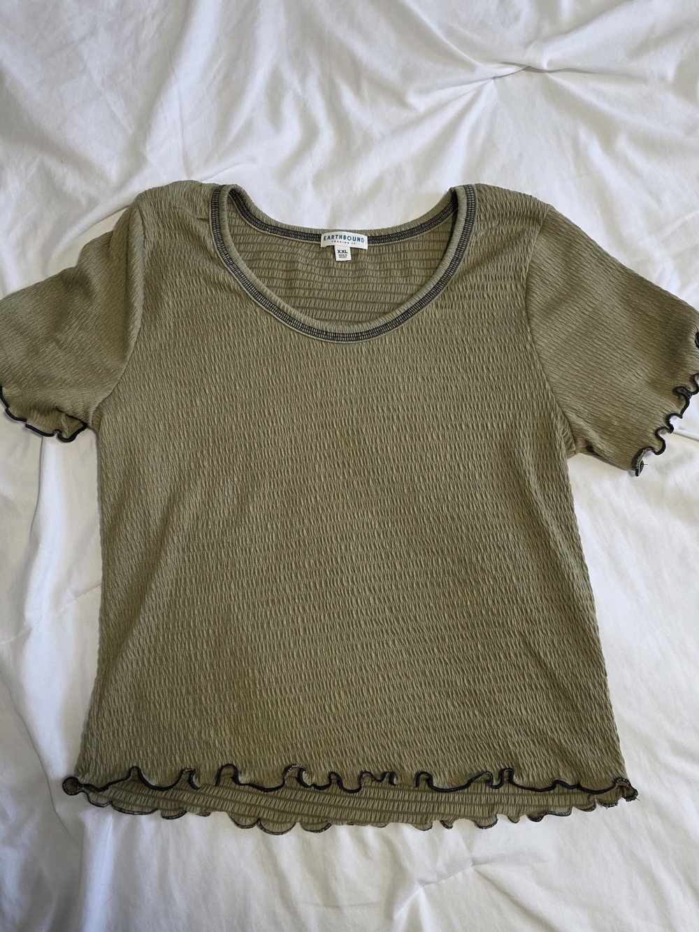 EARTHBOUND Olive Short Sleeve Ruffle-Trim Tee
